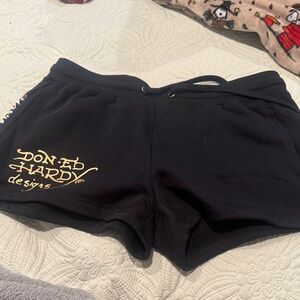 Ed Hardy Women's Black and Gold Athletic Shorts